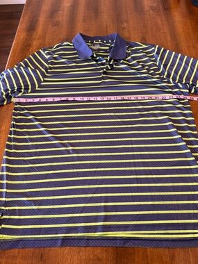Men's Under Armor Striped Polo Shirt in Navy and Lime - XXL